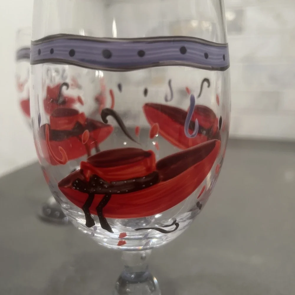 VINTAGE RED HAT LADY WINE GOBLET----HANDPAINTED----